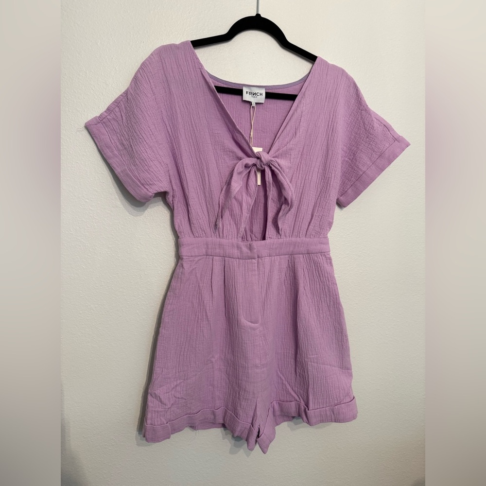 NWT FRNCH Paris Pastel Purple Tie-Front Romper XS Vacation
